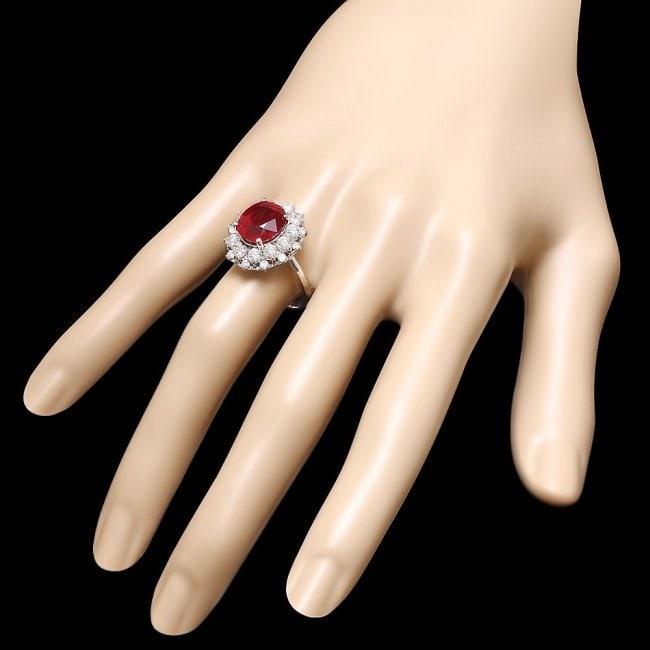 14k White Gold 6.00ct Ruby 1.50ct Diamond Ring - 3