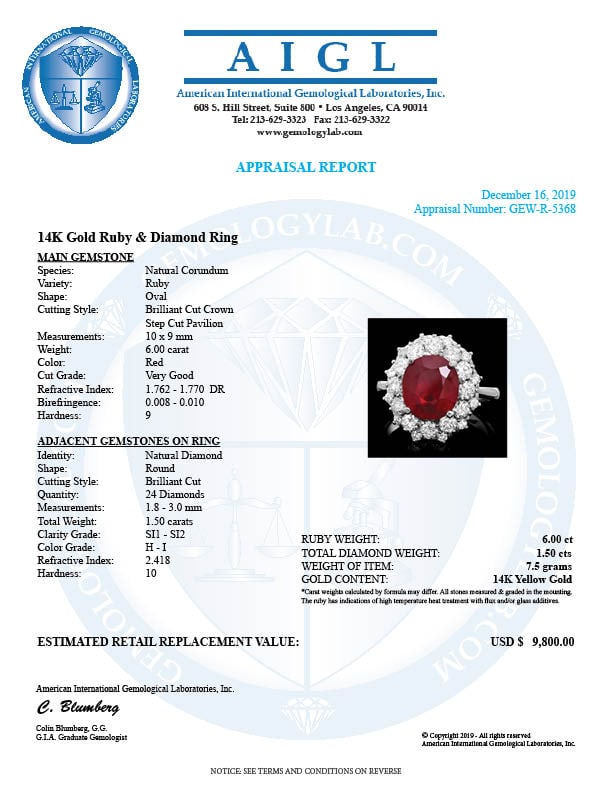 14k White Gold 6.00ct Ruby 1.50ct Diamond Ring - 4