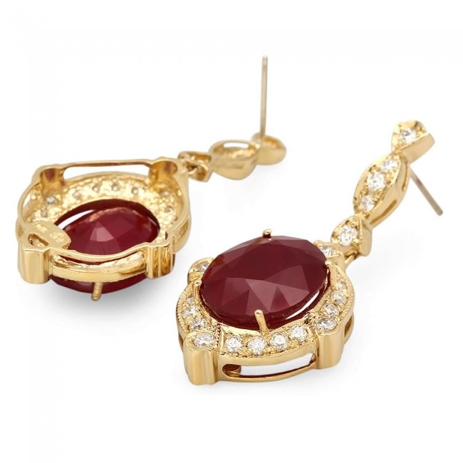 14k Gold 22.50ct Ruby 1.70ct Diamond Earrings - 2