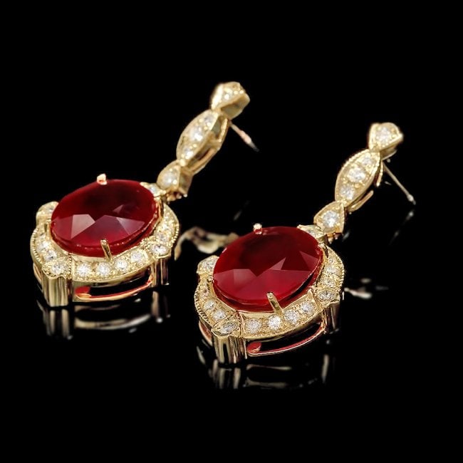 14k Gold 22.50ct Ruby 1.70ct Diamond Earrings - 3