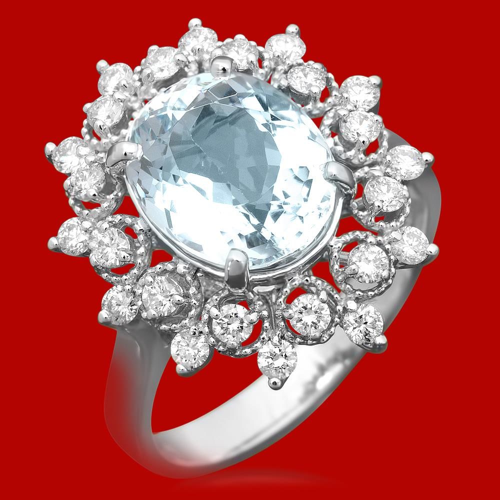 14k Gold 3.23ct Aquamarine 0.65ct Diamond Ring: Retail: $4,300.00 ****** 14k Gold 3.23ct Aquamarine 0.65ct Diamond Ring ****** Metal: 14k Solid White Gold / Total Item Weight: 4.3 grams / Country Made: United States / / Main Stone: Aquamarine / Col