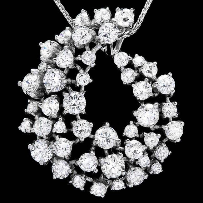 14k White Gold 2.80ct Diamond Pendant: Retail: $11,500.00 ****** 14k White Gold 2.80ct Diamond Pendant ****** Metal: 14k Solid White Gold / Size: 16 / Total Item Weight: 4.5 grams / Country Made: United States / / Main Stone: Diamond / Col