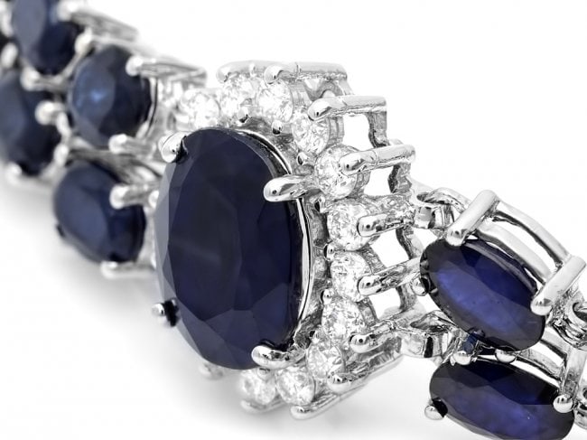 14k Gold 22ct Sapphire 1.85ct Diamond Bracelet: Retail: $19,200.00 ****** 14k Gold 22ct Sapphire 1.85ct Diamond Bracelet ****** Metal: 14k Solid White Gold / Size: 7.5 / Total Item Weight: 23.0 grams / Country Made: United States / / Main Stone: Sa