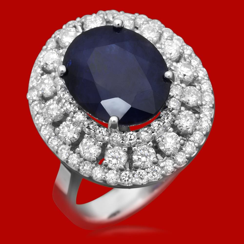 14k Gold 5.93ct Sapphire 1.52ct Diamond Ring: Retail: $7,350.00 ****** 14k Gold 5.93ct Sapphire 1.52ct Diamond Ring ****** Metal: 14k Solid White Gold / Size: 7 / Total Item Weight: 8.6 grams / Country Made: United States / / Main Stone: Sapphire