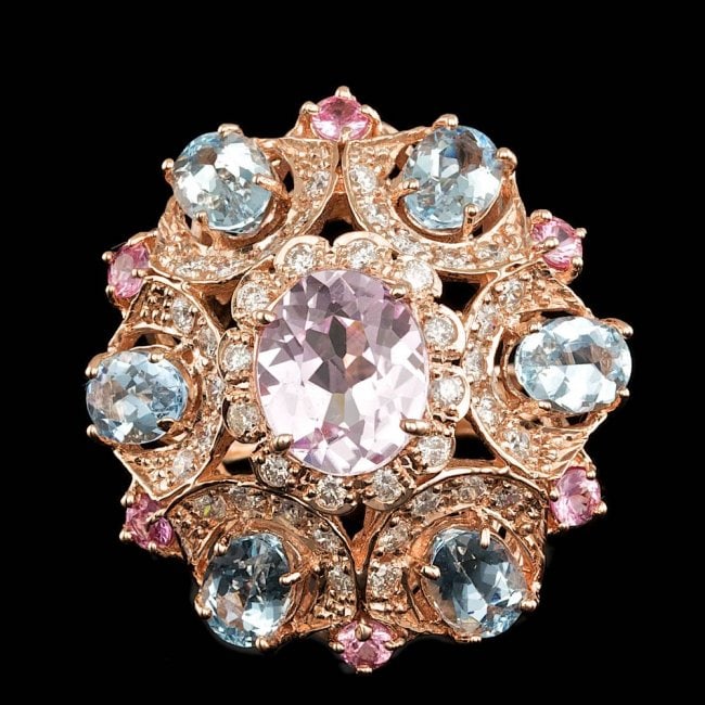 14k Rose Gold 3.50ct Kunzite 1.25ct Diamond Ring: Retail: $21,600.00 ****** 14k Rose Gold 3.50ct Kunzite 1.25ct Diamond Ring ****** Metal: 14k Solid Rose Gold / Size: 7 / Total Item Weight: 14.5 grams / Country Made: United States / / Main Stone:
