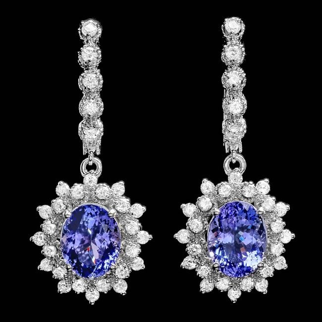 14k Gold 5ct Tanzanite 1.70ct Diamond Earrings: Retail: $16,750.00 ****** 14k Gold 5ct Tanzanite 1.70ct Diamond Earrings ****** Metal: 14k Solid White Gold / Total Item Weight: 7.5 grams / Country Made: United States / / Main Stone: Tanzanite /