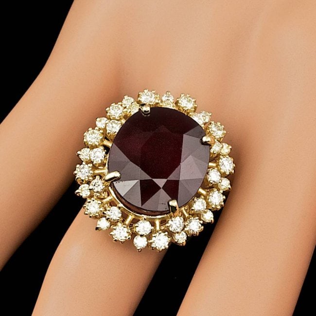 14k Yellow Gold 18.50ct Ruby 1.30ct Diamond Ring - 3