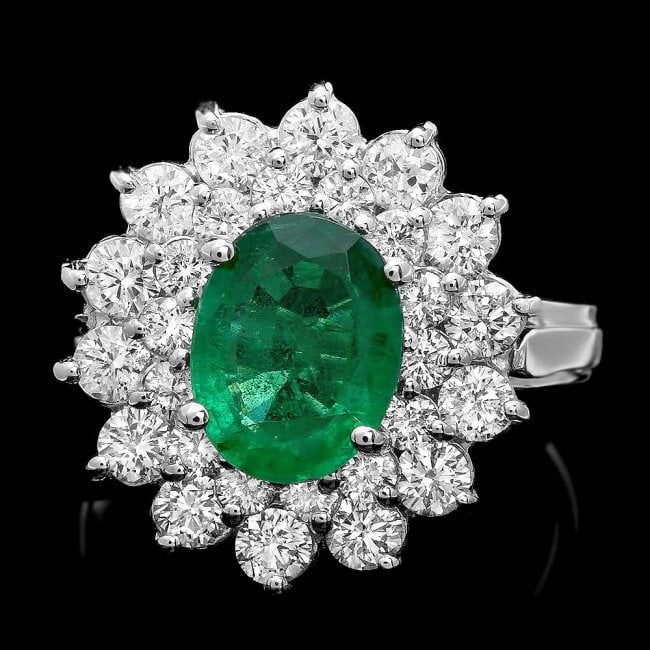 14k White Gold 1.60ct Emerald 1.45ct Diamond Ring (1 of 4)