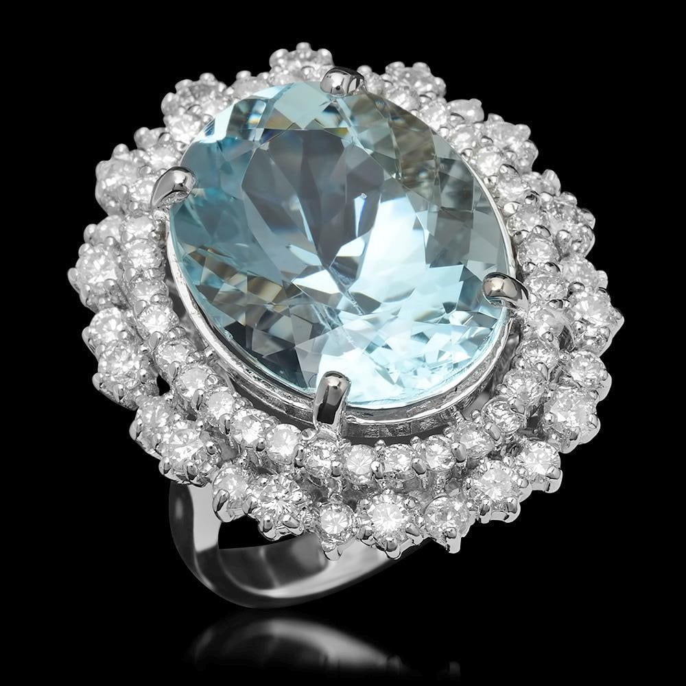14K Gold 12.78ct Aquamarine & 2.05ct Diamond Ring (1 of 5)