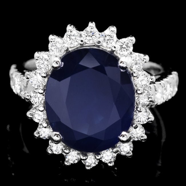 14k Gold 6.30ct Sapphire 1.00ct Diamond Ring: Retail: $7,300.00 ****** 14k Gold 6.30ct Sapphire 1.00ct Diamond Ring ****** Metal: 14k Solid White Gold / Size: 7 / Total Item Weight: 6.5 grams / Country Made: United States / / Main Stone: