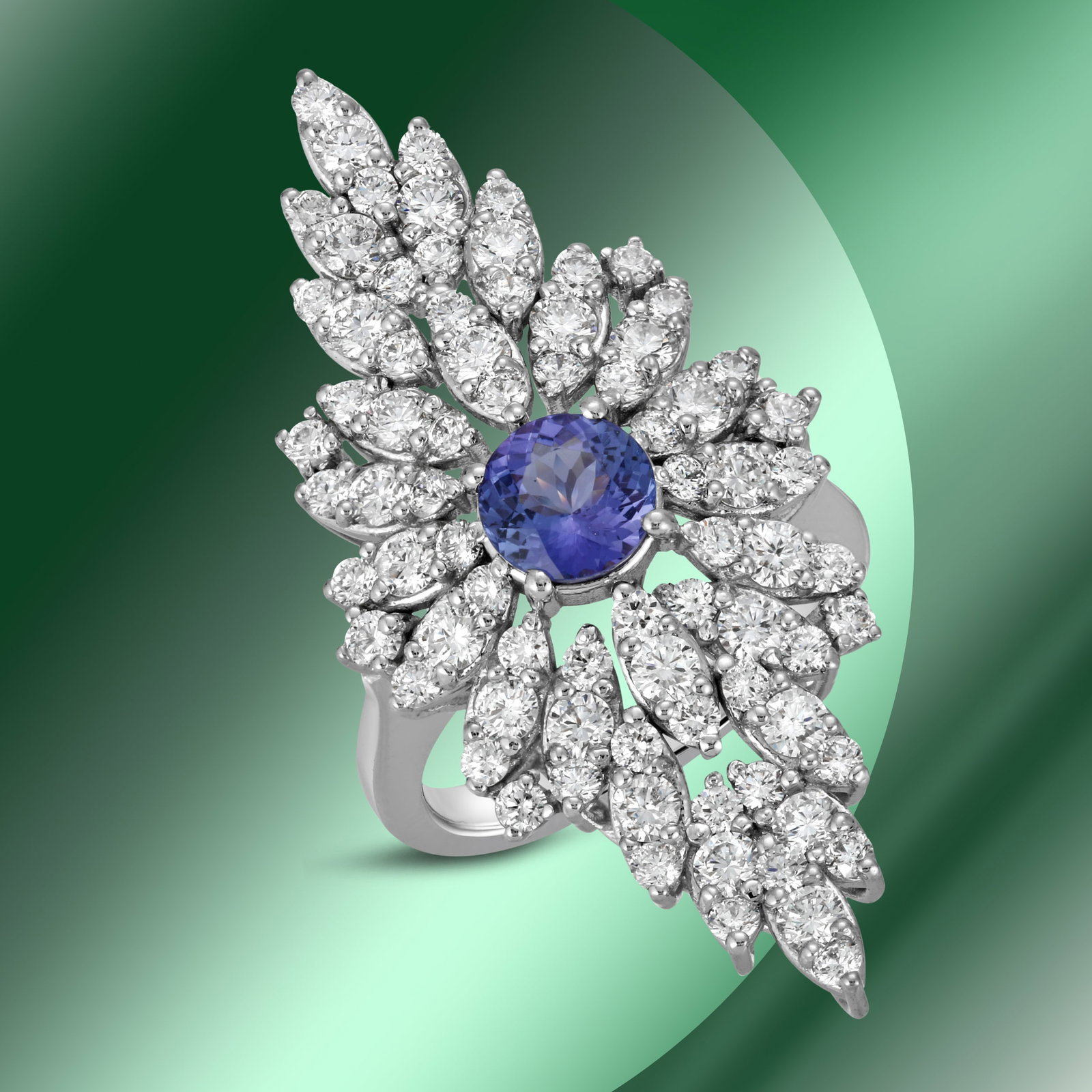 14K Gold 1.40cts Tanzanite & 2.74cts Diamond Ring: Retail: $15,520***** 14K Gold 1.40cts Tanzanite & 2.74cts Diamond Ring****** Metal: 14K White Gold/ Total Wt.: 9.0g/ Country Made USA// Main Stone: Tanzanite/ Carat Total Wt: 1.40cts / Treatment: