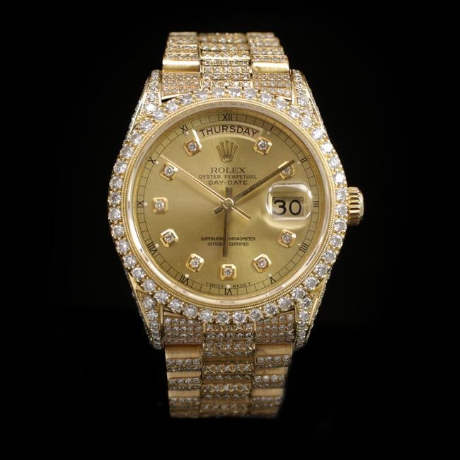 Rolex Day-Date 36mm Yellow Gold Mens Diamond Wristwatch: ****** Rolex Day-Date 36mm Yellow Gold Fully Loaded Mens Wristwatch ****** One Mens, Rolex Day Date 36mm Yellow Gold Fully Loaded Wristwatch electronically tested and polished / Case: 18K Solid