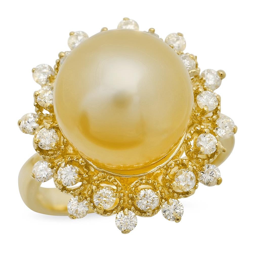 14K Gold 12mm Pearl 0.77cts Diamond Ring (1 of 5)