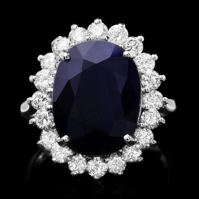 14k Gold 7.30ct Sapphire 1.30ct Diamond Ring: Retail: $8,900.00 ****** 14k Gold 7.30ct Sapphire 1.30ct Diamond Ring ****** Metal: 14k Solid White Gold / Size: 6.75 / Total Item Weight: 6.5 grams / Country Made: United States / / Main Stone: