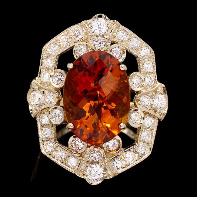 14k Gold 5.40ct Citrine 1.30ct Diamond Ring: Retail: $8,800.00 ****** 14k Gold 5.40ct Citrine 1.30ct Diamond Ring ****** Metal: 14k Solid Yellow Gold / Size: 7.25 / Total Item Weight: 8.0 grams / Country Made: United States / / Main Stone: