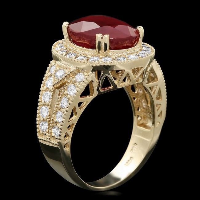 14k Yellow Gold 8.00ct Ruby 1.40ct Diamond Ring - 2