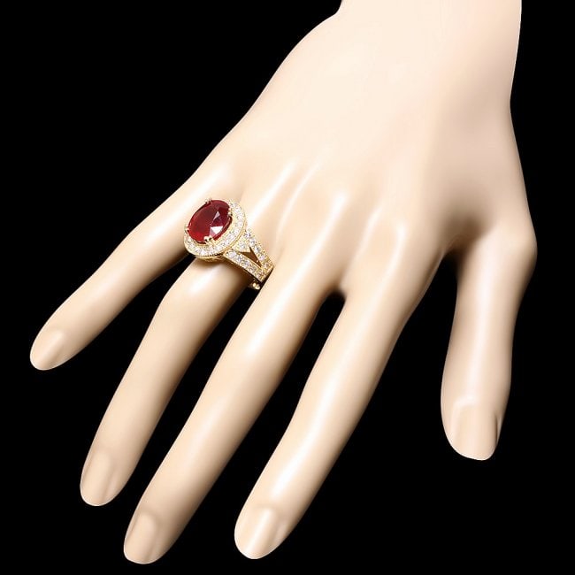 14k Yellow Gold 8.00ct Ruby 1.40ct Diamond Ring - 3