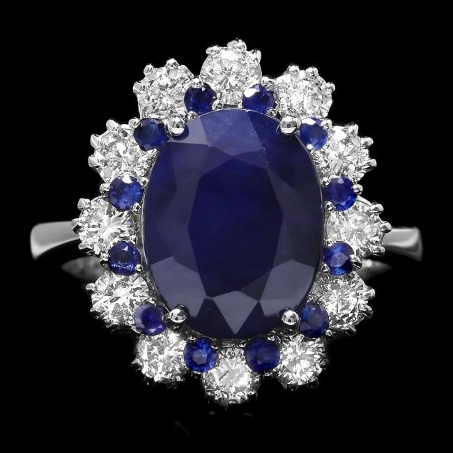 14k White Gold 5.3ct Sapphire 1.00ct Diamond Ring: Retail: $6,800.00 ****** 14k White Gold 5.3ct Sapphire 1.00ct Diamond Ring ****** Metal: 14k Solid White Gold / Size: 7 / Total Item Weight: 6.0 grams / Country Made: United States / / Main Stone: