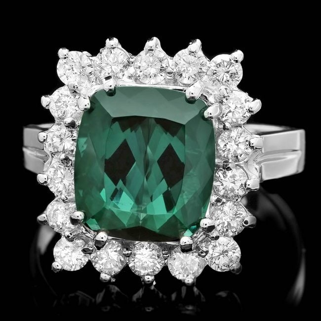 14k Gold 4.50ct Tourmaline 1.00ct Diamond Ring: Retail: $8,975.00 ****** 14k Gold 4.50ct Tourmaline 1.00ct Diamond Ring ****** Metal: 14k Solid White Gold / Size: 6.75 / Total Item Weight: 6.5 grams / Country Made: United States / / Main Stone: Tou