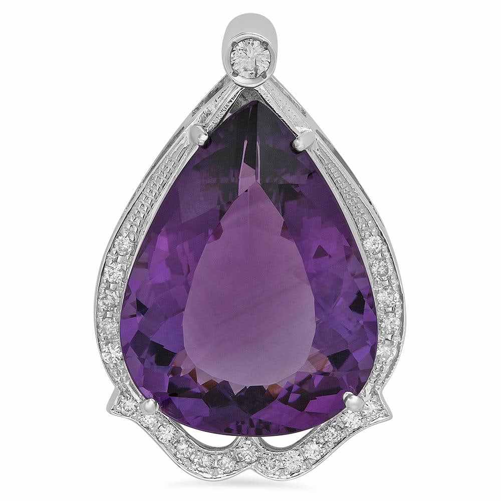 14K Gold 41.70ct Amethyst 0.38ct Diamond Pendant: Retail: $13,175.00 ****** 14K Gold 41.70ct Amethyst 0.38ct Diamond Pendant ****** Metal: 14K Solid Gold / Total Item Weight: 21.0 grams / Country Made: United States / / Main Stone: Amethyst / Color: 