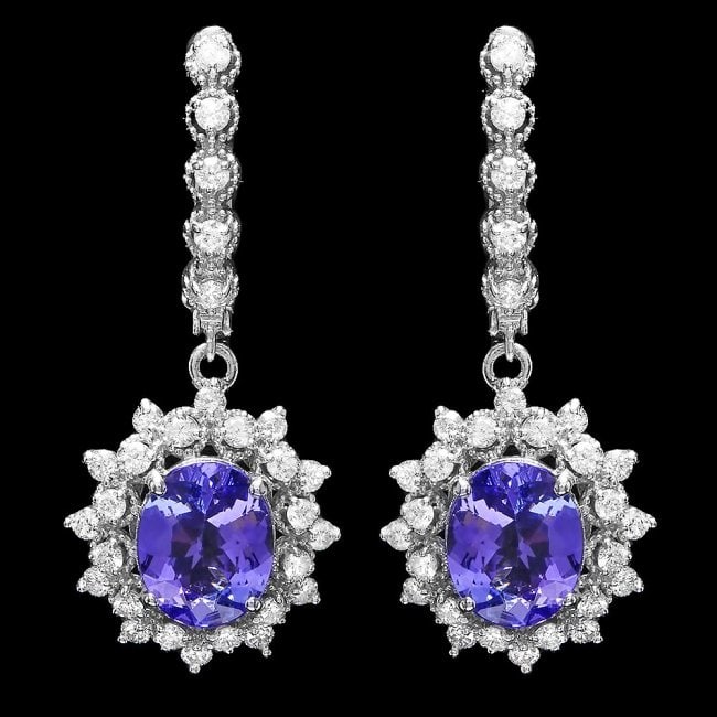 14k Gold 4.50ct Tanzanite 1.70ct Diamond Earrings: Retail: $14,900.00 ****** 14k Gold 4.50ct Tanzanite 1.70ct Diamond Earrings ****** Metal: 14k Solid White Gold / Total Item Weight: 7.5 grams / Country Made: United States / / Main Stone: Tanzanite / 