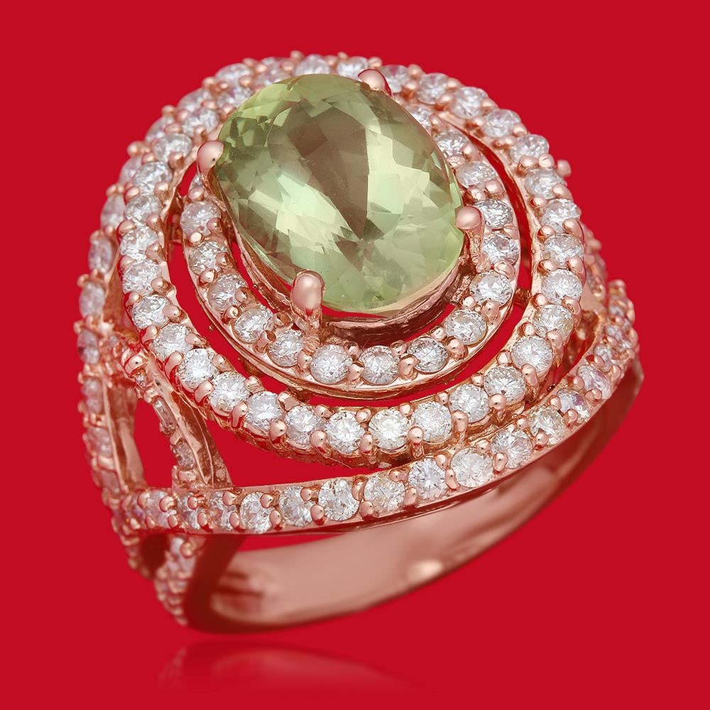 14K Gold 4.10ct Tourmaline 2.35ct Diamond Ring: Retail: $11,988.00 ****** 14K Gold 4.10ct Tourmaline 2.35ct Diamond Ring ****** Metal: 14K Solid Rose Gold / Total Item Weight: 11.0 grams / Country Made: United States / / Main Stone: Tourmaline / Co