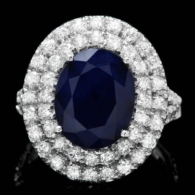 14k Gold 5.00ct Sapphire 2.00ct Diamond Ring: Retail: $9,850.00 ****** 14k Gold 5.00ct Sapphire 2.00ct Diamond Ring ****** Metal: 14k Solid White Gold / Size: 7.25 / Total Item Weight: 8.0 grams / Country Made: United States / / Main Stone: Sapph
