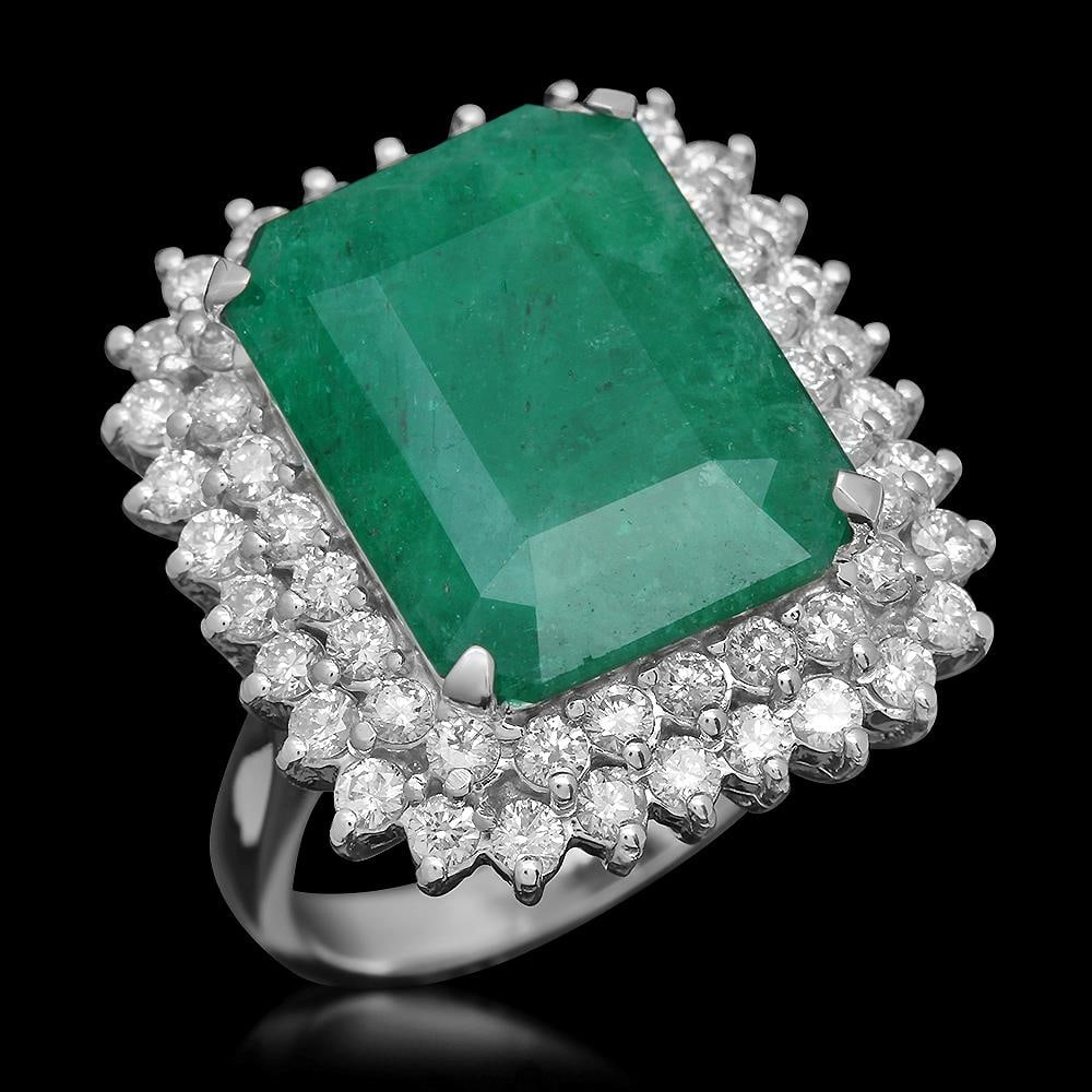 14K Gold 11.26 Emerald 1.80 Diamond Ring (1 of 5)