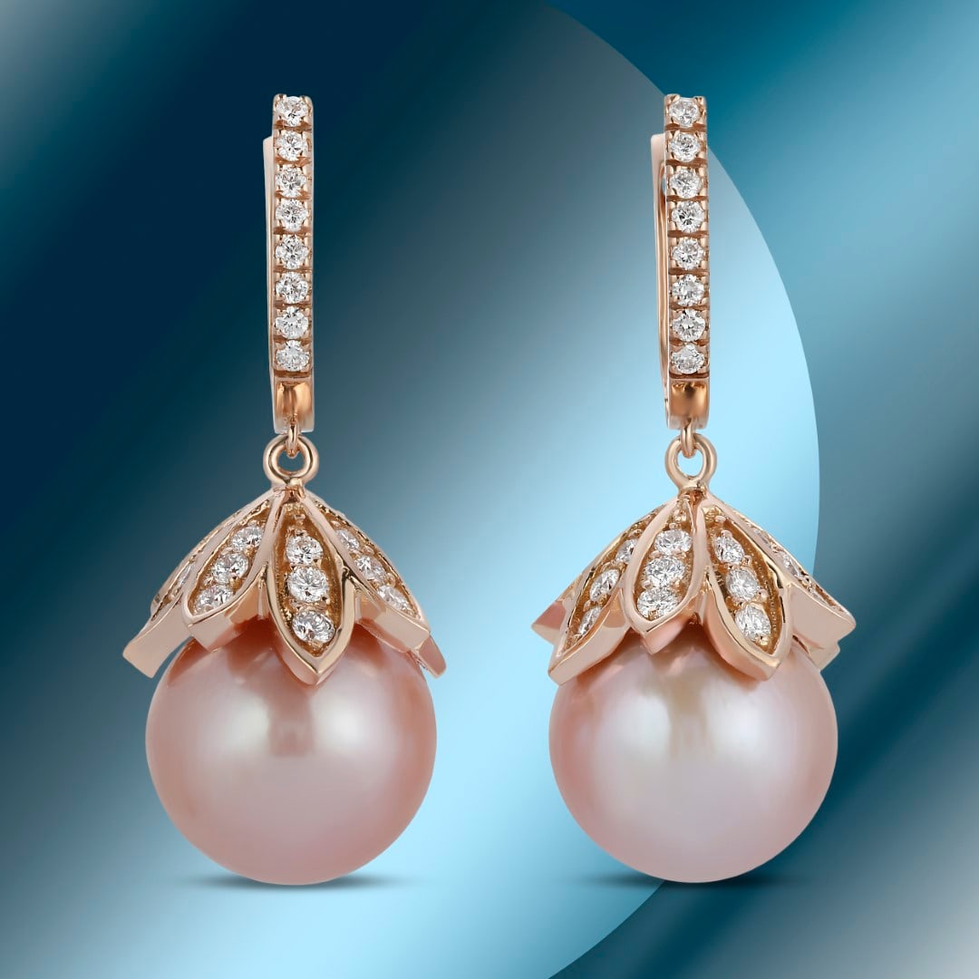 14K Gold 15mm South Sea Pearl & 2.35cts Diamond Earrings (1 of 4)
