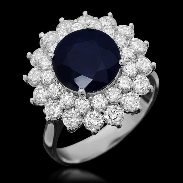 14K Gold 3.43ct Sapphire 1.91ct Diamond Ring: Retail: $8,150.00******14k White Gold Sapphire & Diamond Ring****** Metal: 14K Solid White Gold / Total Item Weight: 6.7 grams / Country Made: United States / / Main Stone: Saphhire / Color: Blue / Ca