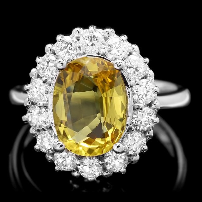 14k Gold 3.40ct Sapphire 1.10ct Diamond Ring: Retail: $13,980.00 ****** 14k Gold 3.40ct Sapphire 1.10ct Diamond Ring ****** Metal: 14k Solid White Gold / Size: 7.25 / Total Item Weight: 5.5 grams / Country Made: United States / / Main Stone: Sapp