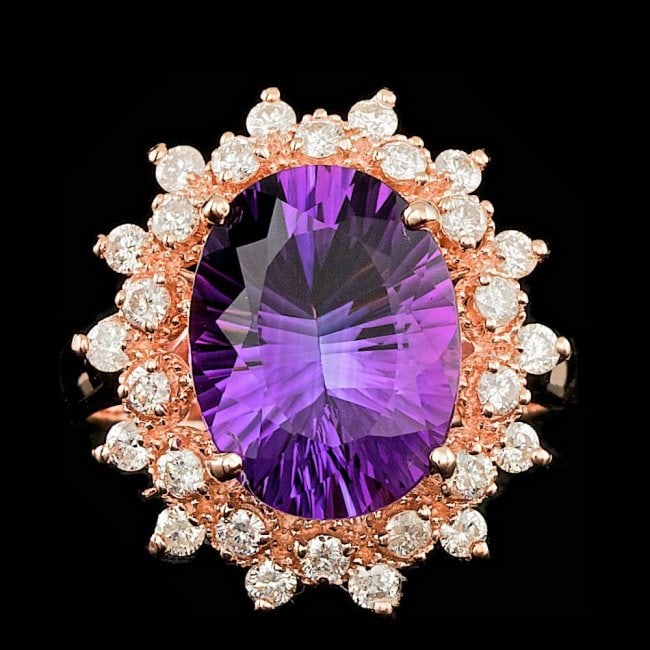 14k Rose Gold 4.50ct Amethyst 0.80ct Diamond Ring: Retail: $7,500.00 ****** 14k Rose Gold 4.50ct Amethyst 0.80ct Diamond Ring ****** Metal: 14k Solid Rose Gold / Size: 7 / Total Item Weight: 5.5 grams / Country Made: United States / / Main Stone: Amet