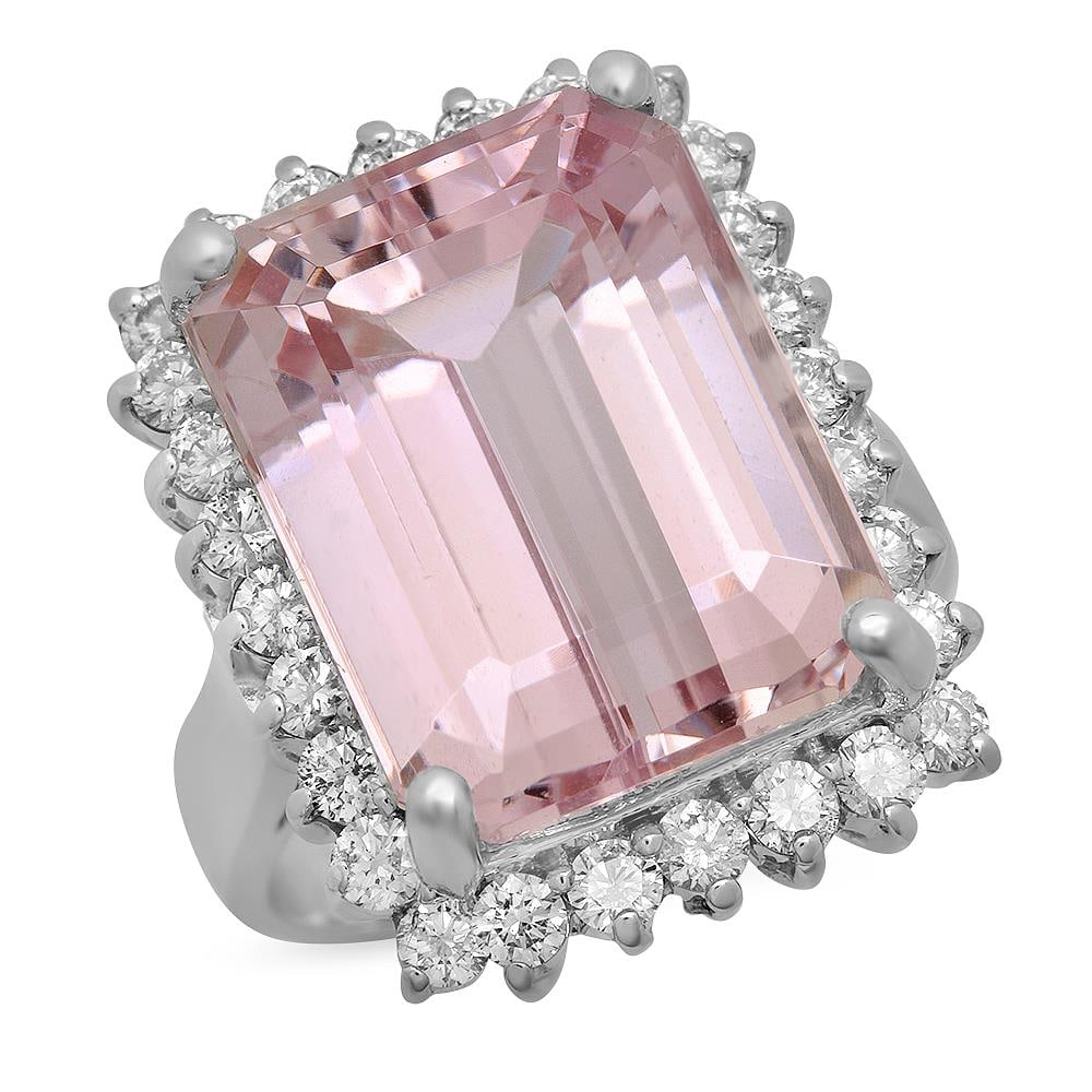 14K Gold 15.94ct Kunzite 1.18ct Diamond Ring: Retail: $12,860.00 ****** 14K Gold 15.94ct Kunzite 1.18ct Diamond Ring ****** Metal: 14K Solid Gold / Total Item Weight: 11.4 grams / Country Made: United States / / Main Stone: Kunzite / Color: Light