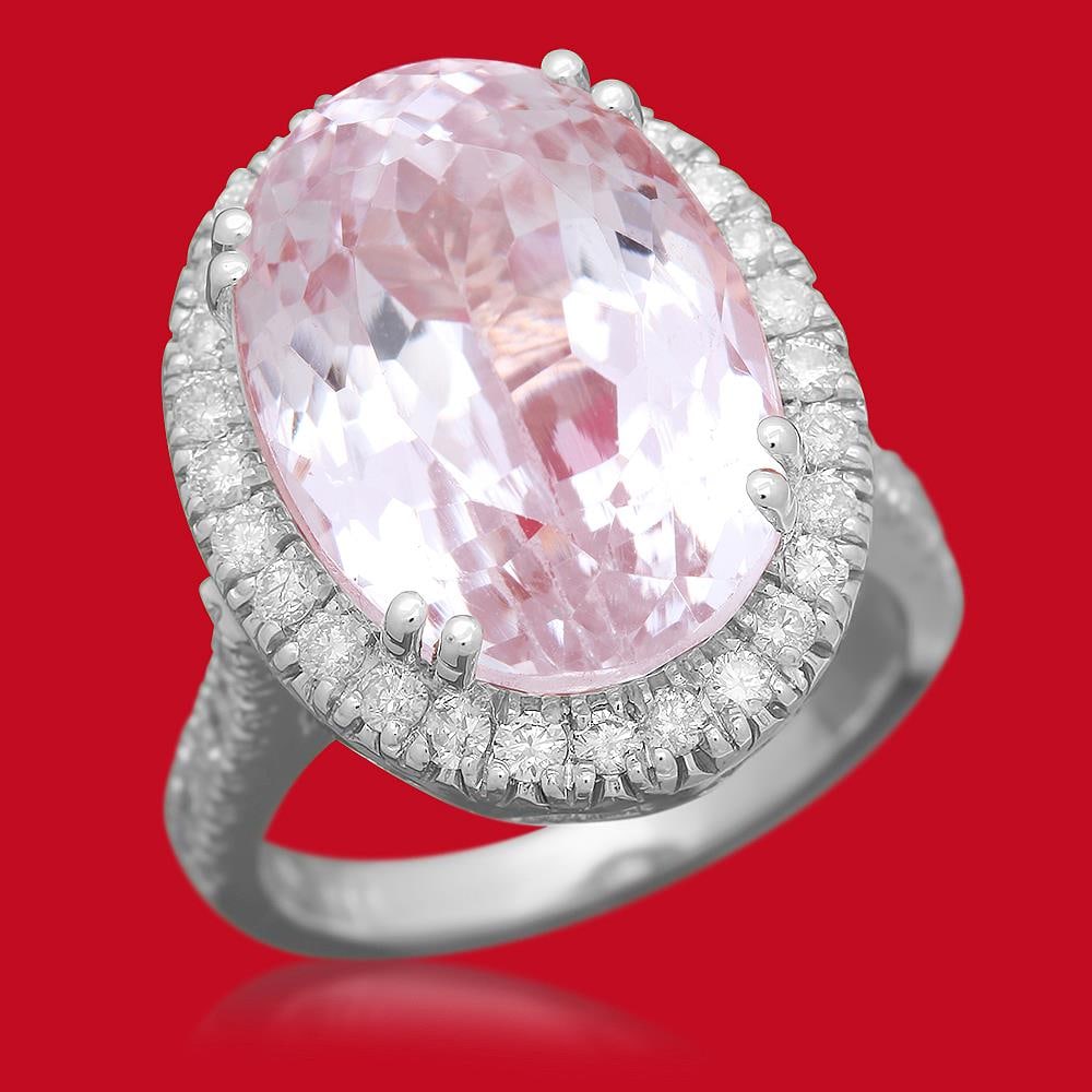 14K Gold 16.21ct Kunzite 1.02ct Diamond Ring: Retail: $15,631.00 ****** 14K Gold 16.21ct Kunzite 1.02ct Diamond Ring ****** Metal: 14K Solid Gold / Total Item Weight: 10.2 grams / Country Made: United States / / Main Stone: Kunzite / Color: Light