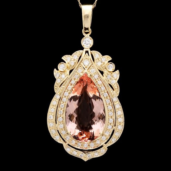 14k Solid 14ct Morganite 1.45ct Diamond Pendant: Retail: $16,700.00 ****** 14k Solid 14ct Morganite 1.45ct Diamond Pendant ****** Metal: 14k Solid Yellow Gold / Size: 16 / Total Item Weight: 14.0 grams / Country Made: United States / / Main Stone: M