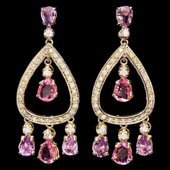 14k Gold 8ct Sapphire 1.70ct Diamond Earrings (1 of 5)