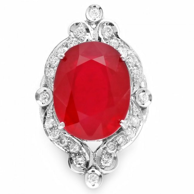 14k White Gold 22.00ct Ruby 1.30ct Diamond Ring: Retail: $13,400.00 ****** 14k White Gold 22.00ct Ruby 1.30ct Diamond Ring ****** Metal: 14k Solid White Gold / Size: 7.25 / Total Item Weight: 13.5 grams / Country Made: United States / / Main Stone: 