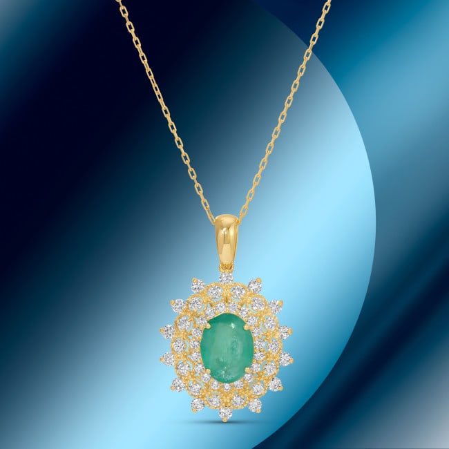 14k Gold 3.90ct Emerald 1.70ct Diamond Pendant: Retail: $14,973.00 ****** 14k Gold 3.90ct Emerald 1.70ct Diamond Pendant ****** Metal: 14k Solid Yellow Gold / Size: / Total Item Weight: 5.7 grams / Country Made: / / Main Stone: Emerald / Color: Gre