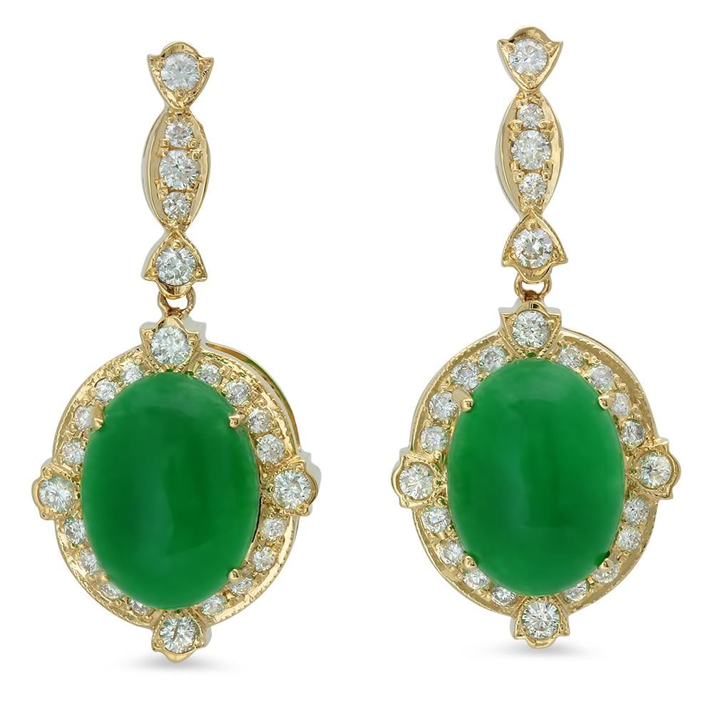 14K Gold 18.21ct Jadeite 1.85 Diamond Earrings: Retail: $16,350.00 ****** 14K Gold 18.21ct Jadeite 1.85 Diamond Earrings ****** Metal: 14K Solid Gold / Total Item Weight: 12.7 grams / Country Made: United States / / Main Stone: Jadeite / Color: Gre