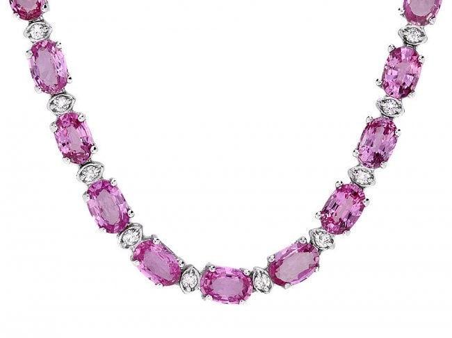 14k Gold 25ct Sapphire 1.20ct Diamond Necklace: Retail: $21,500.00 ****** 14k Gold 25ct Sapphire 1.20ct Diamond Necklace ****** Metal: 14k Solid White Gold / Size: 17.5 / Total Item Weight: 20.0 grams / Country Made: United States / / Main Stone: S
