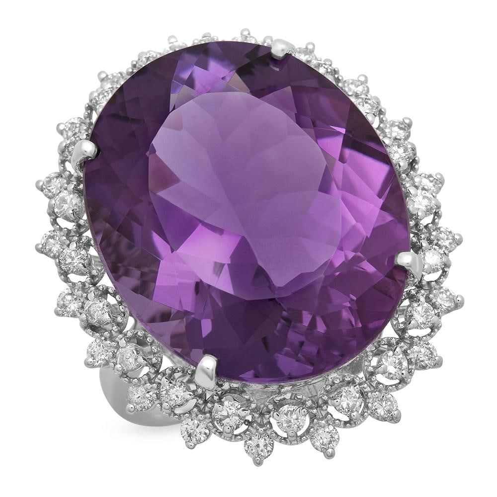 14K Gold 22.33ct Amethyst 0.90ct Diamond Ring: Retail: $11,952.00 ****** 14K Gold 22.33ct Amethyst 0.90ct Diamond Ring ****** Metal: 14K Solid Gold / Total Item Weight: 11.3 grams / Country Made: United States / / Main Stone: Amethyst / Color: Pur