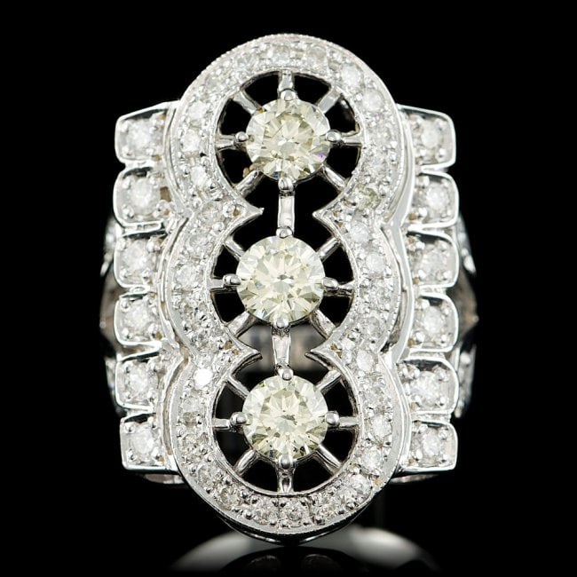 14k White Gold 2.7ct Diamond Ring: Retail: $9,500.00 ****** 14k White Gold 2.7ct Diamond Ring ****** Metal: 14k Solid White Gold / Size: 6.75 / Total Item Weight: 10.0 grams / / Main Stone: Diamond / Color: / Carat Total Weight: 1.20 /