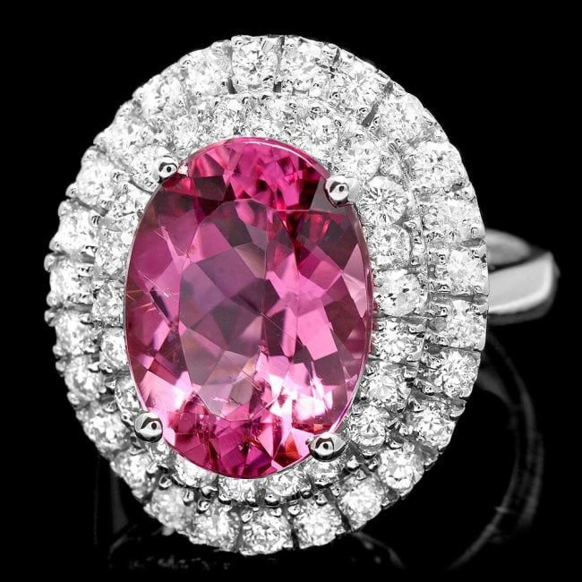 14k Gold 6.55ct Tourmaline 1.45ct Diamond Ring: Retail: $14,500.00 ****** 14k Gold 6.55ct Tourmaline 1.45ct Diamond Ring ****** Metal: 14k Solid White Gold / Size: 7 / Total Item Weight: 7.5 grams / Country Made: United States / / Main Stone: Tourm