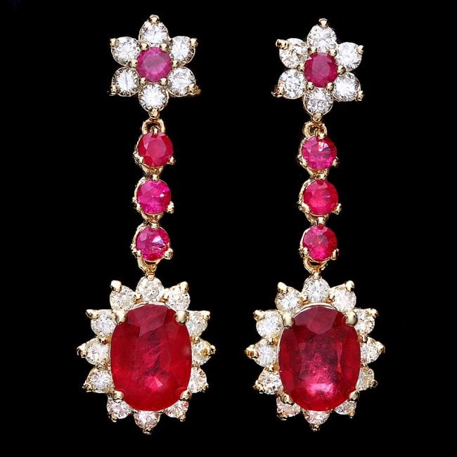 14k Yellow Gold 7ct Ruby 1.80ct Diamond Earrings: Retail: $11,200.00 ****** 14k Yellow Gold 7ct Ruby 1.80ct Diamond Earrings ****** Metal: 14k Solid Yellow Gold / Total Item Weight: 6.0 grams / Country Made: United States / / Main Stone: Ruby / Color