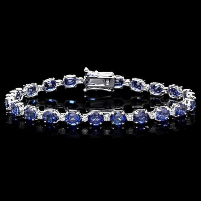 14k Gold 16.00ct Sapphire 1.20ct Diamond Bracelet: Retail: $8,500.00 ****** 14k Gold 16.00ct Sapphire 1.20ct Diamond Bracelet ****** Metal: 14k Solid White Gold / Size: 7.5 / Total Item Weight: 12.5 grams / Country Made: United States / / Main Stone: 