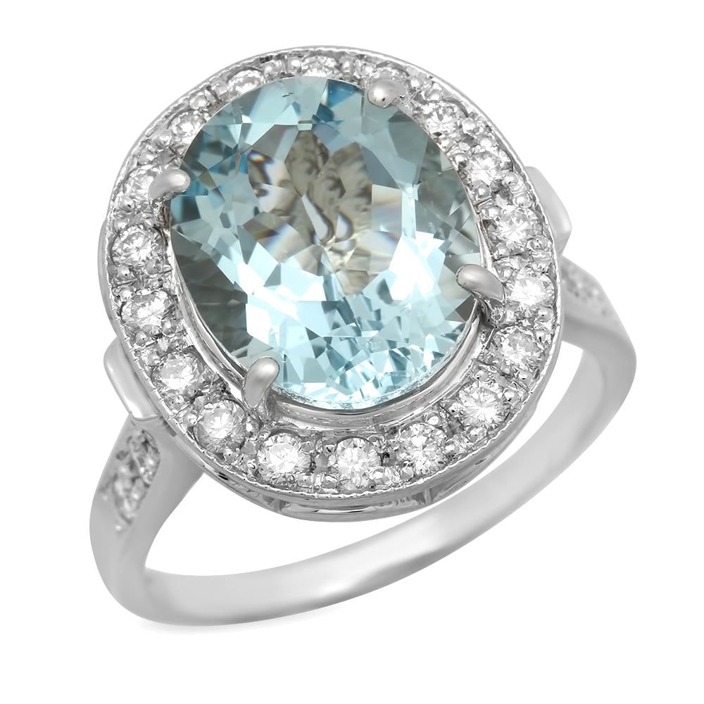 14K Gold 3.99ct Aquamarine 0.55ct Diamond Ring: Retail: $5,710.00 ****** 14K Gold 3.99ct Aquamarine 0.55ct Diamond Ring ****** Metal: 14K Solid Gold / Total Item Weight: 6.5 grams / Country Made: United States / / Main Stone: Aquamarine / Color: Li