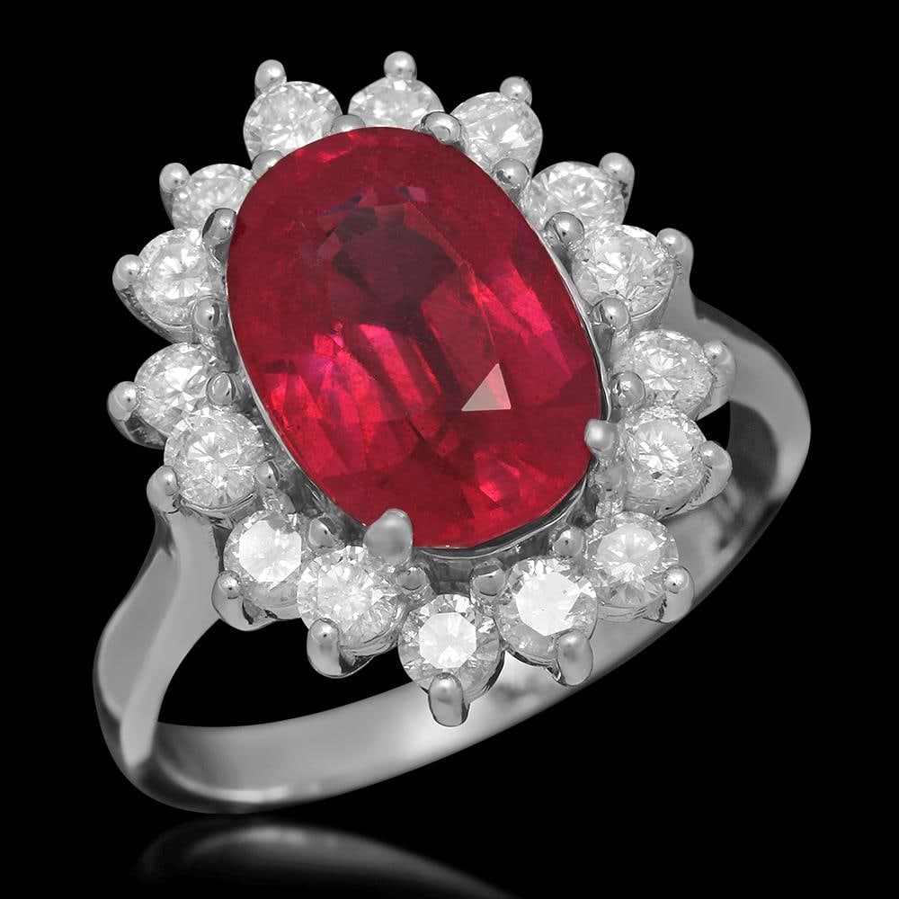 14K Gold 4.64ct Ruby 0.98ct Diamond Ring: Retail: $5,255.00 ****** 14K Gold 4.64ct Ruby 0.98ct Diamond Ring ****** Metal: 14K Solid Gold / Total Item Weight: 4.9 grams / Country Made: United States / / Main Stone: Ruby / Color: Red / Carat To