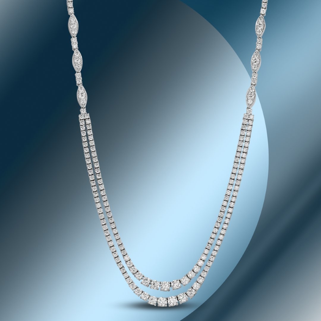 18K Gold 8.05cts Diamond Necklace: Retail: $36,472***** 18K Gold 8.05cts Diamond Necklace****** Metal: 18K White Gold/ Total Wt.: 21.2g/ Country Made USA// Main Stone: Diamond / Carat Total Wt: 8.05cts / Treatment: None / Color: None/ 