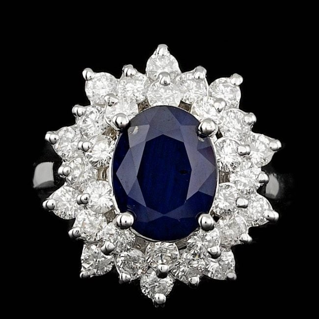 14k Gold 3.30ct Sapphire 1.74ct Diamond Ring: Retail: $12,800.00 ****** 14k Gold 3.30ct Sapphire 1.74ct Diamond Ring ****** Metal: 14k Solid White Gold / Size: 7 / Total Item Weight: 6.3 grams / Country Made: United States / / Main Stone: Sapphir