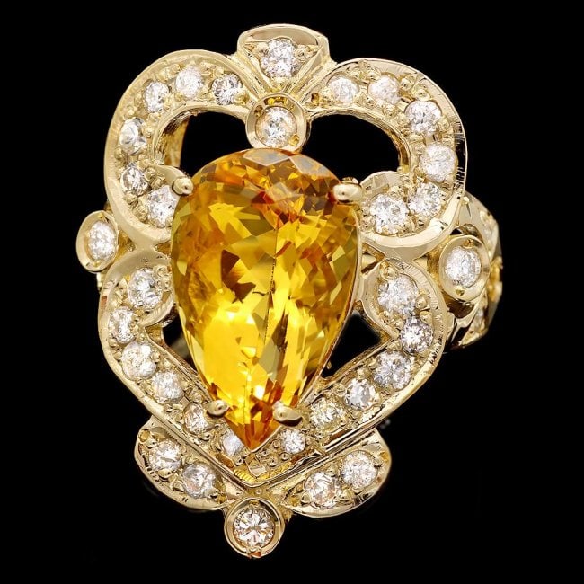 14k Yellow Gold 5.50ct Beryl 1.15ct Diamond Ring: Retail: $11,650.00 ****** 14k Yellow Gold 5.50ct Beryl 1.15ct Diamond Ring ****** Metal: 14k Solid Yellow Gold / Size: 8 / Total Item Weight: 10.0 grams / Country Made: United States / / Main Stone: B